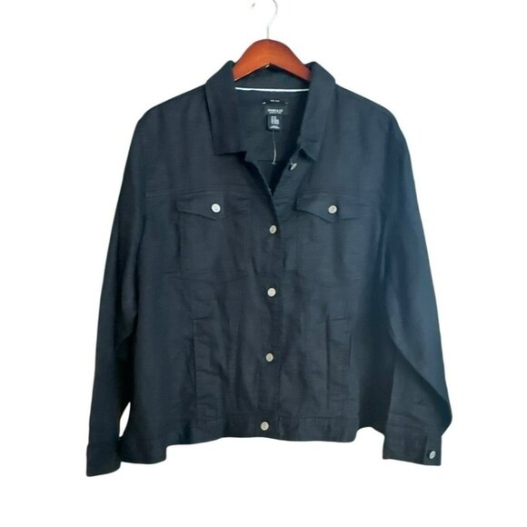 Jones New York Black Linen Jacket Women 3X Button Front Trucker Denim-Style NWOT - Picture 1 of 4